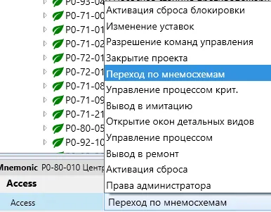 Выпадающий список прав доступа Access