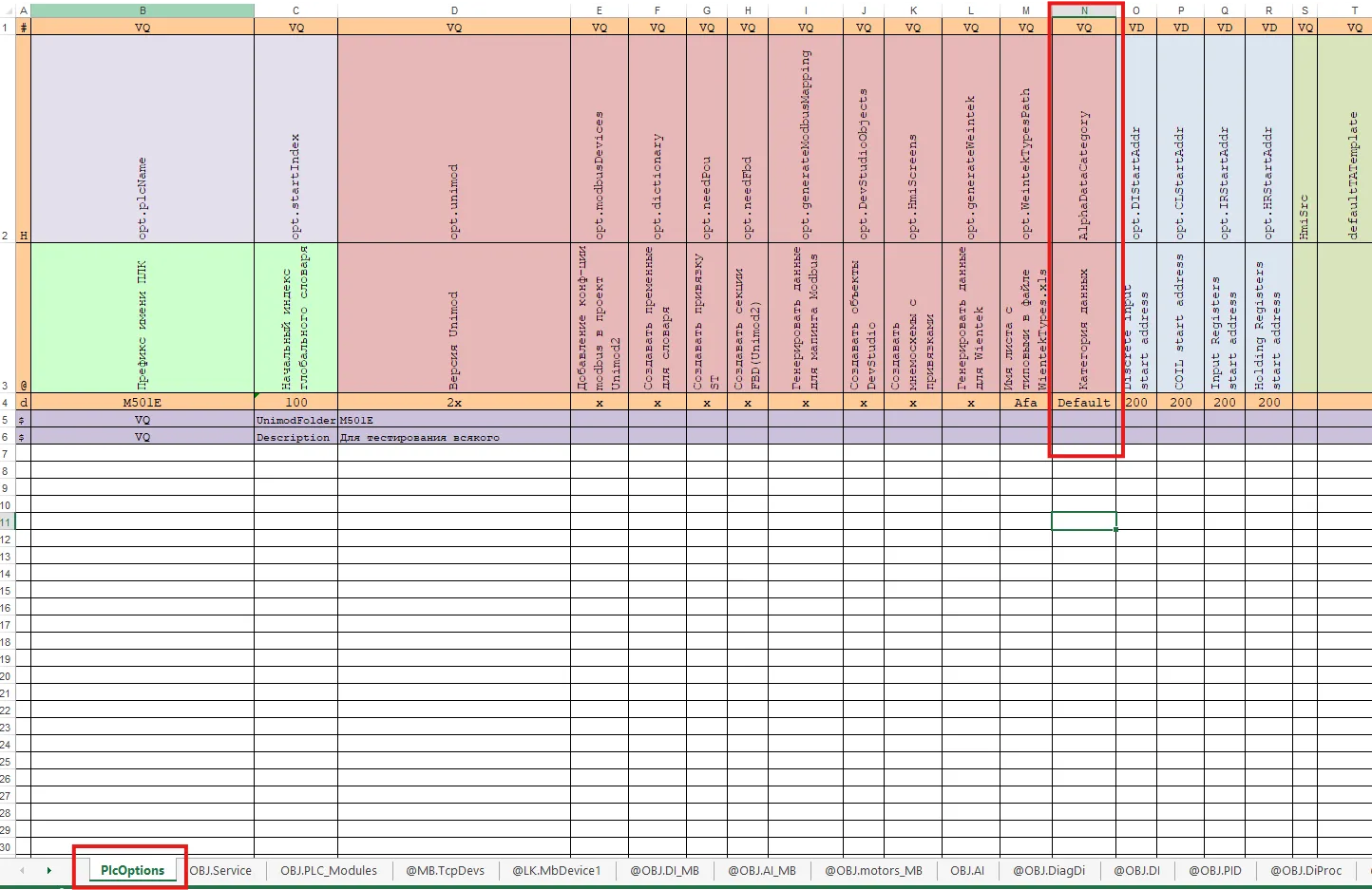 Настройка колонки AlphaDataCategory в plcOptions
