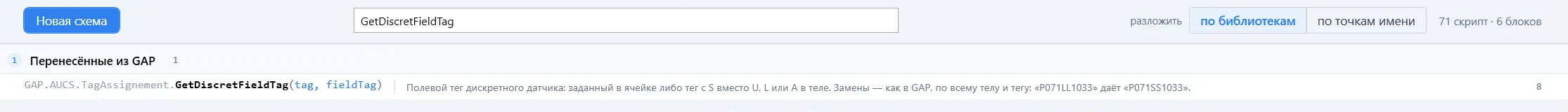 Строка поиска нашла одну схему