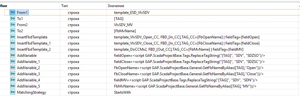 Локальный словарь: AddVariable, InsertFbdTemplate и From/To