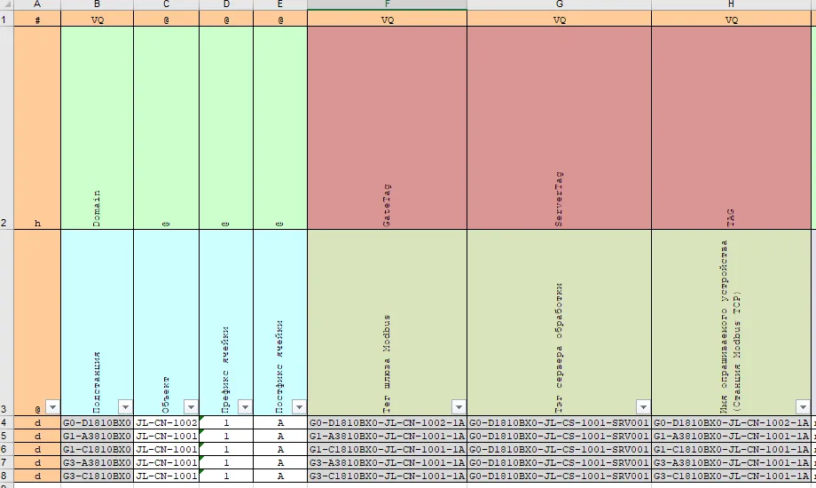 Строки экземпляров на листе OBJ.* в ModbusDeviceList.xlsx