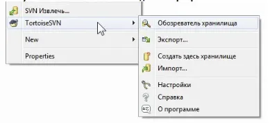 Меню TortoiseSVN для неверсированных папок