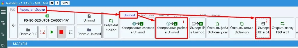 Последовательность интеграции результатов в Unimod2