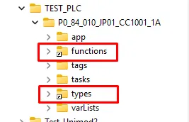 Каталоги types и functions как ссылки (externals) в папке проекта ПЛК